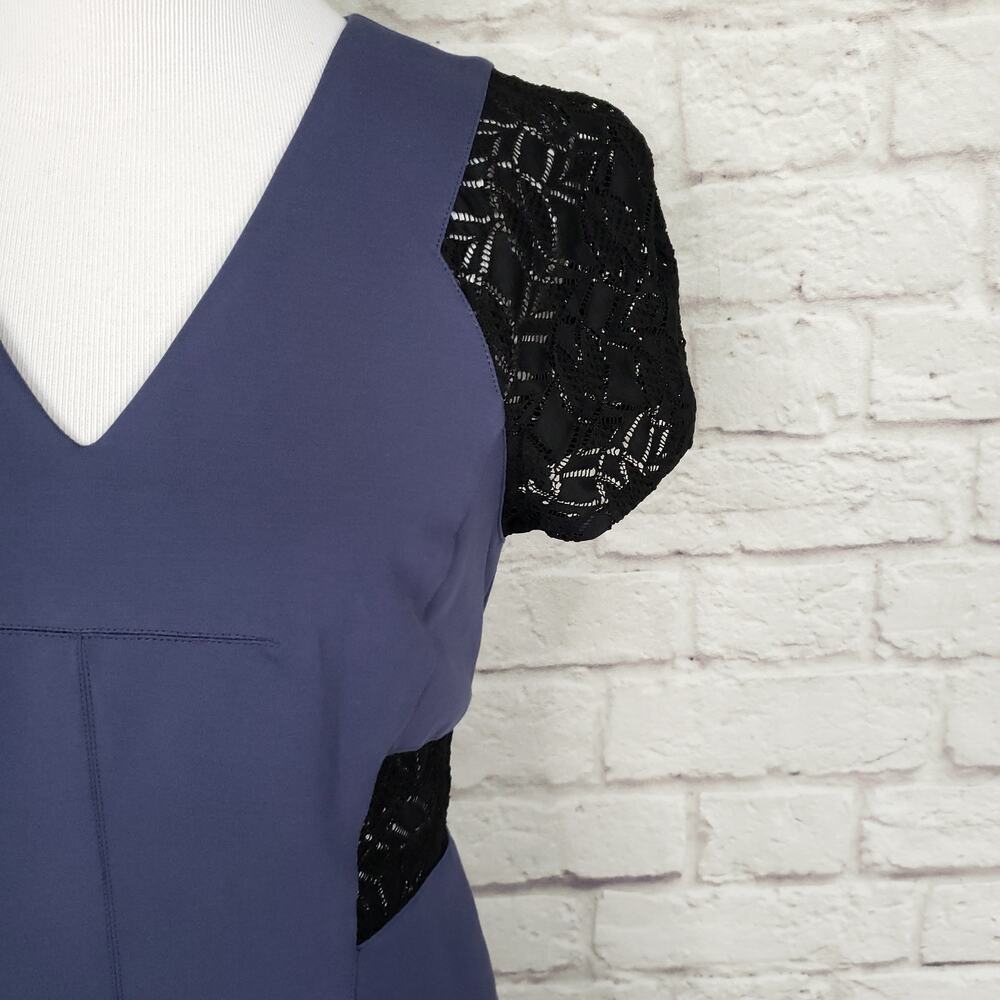 Rebecca Taylor Blue Harbour Ponte Knit Sheath Dress Black Lace Detail Sz 2 - Picture 3 of 16
